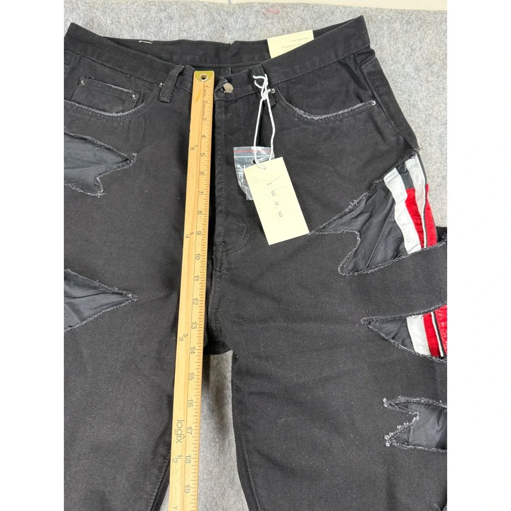 MNML D284 Distressed Jeans Mens 32 Black Cotton Cut Out Streetwear Grunge New